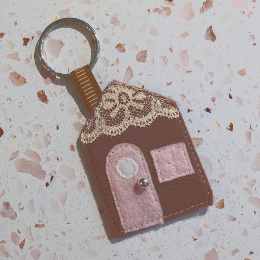 Cottage Handcrafted Key Fob Felt Lace Bead Ribbon "No Place Like Home" | New #6